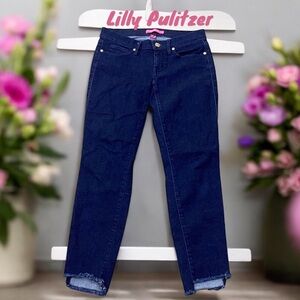LILLY PULITZER DARK BLUE WASH SKINNY JEANS RAW HEM SIZE 2